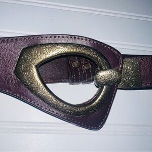 Brown Burgundy Belt with Gold Buckle Genuine Leather S/M